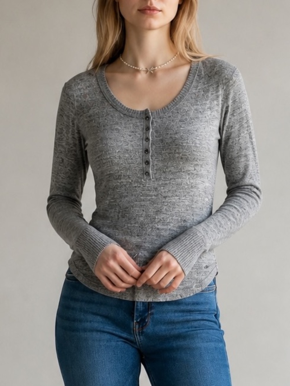 Abercrombie & Fitch Y2K Women’s  Gray Long Sleeve Top Size Small Preppy, 90s